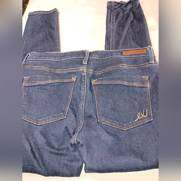 Mid Rise Designer EXPRESS JEANS Dark Blue Wash Denim Midrise Leggings (#1,161) - Picture 3 of 6